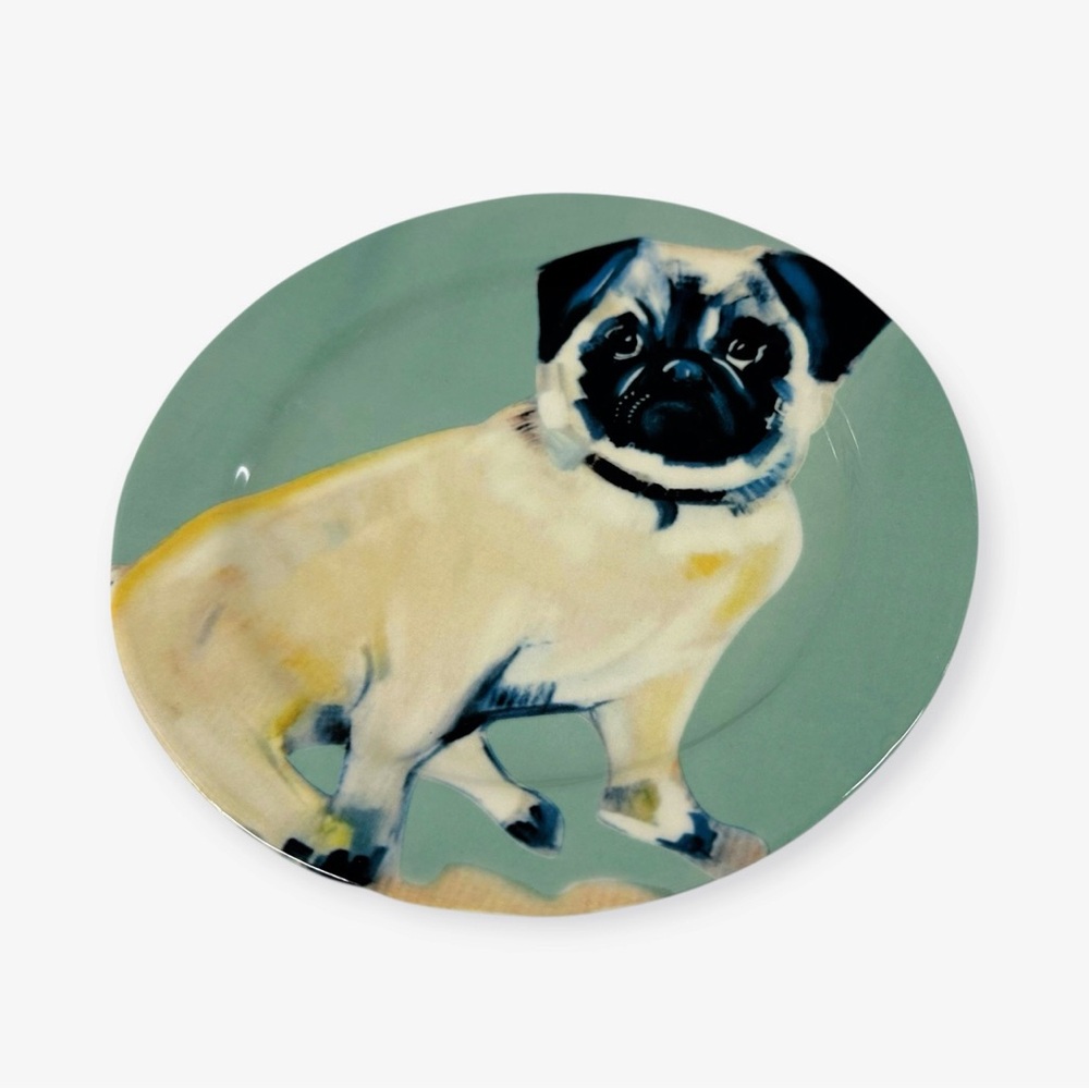 Sally Muir Anthropologie Pug Dog-A-Day Dessert Plate Green England - Picture 6 of 7